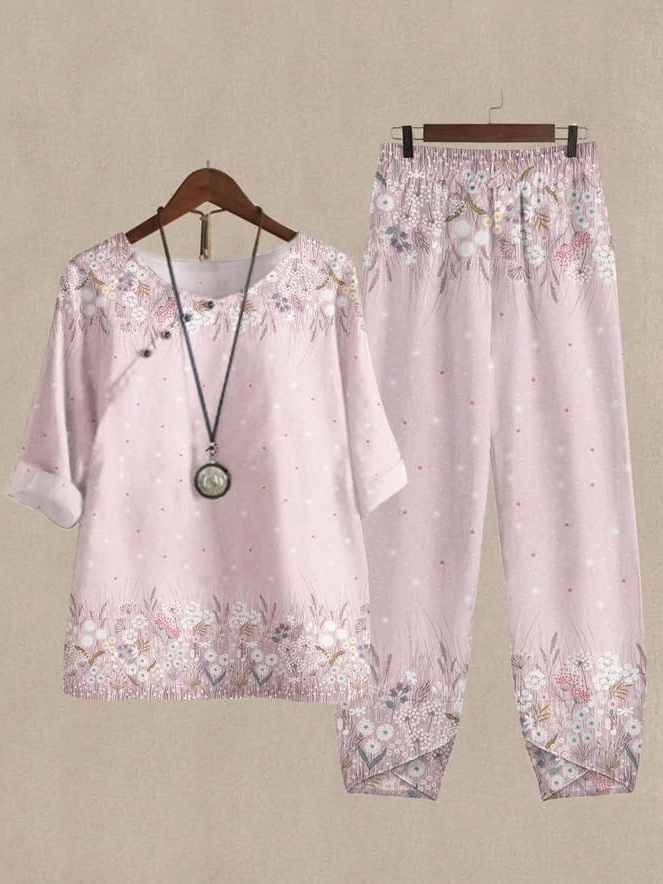 Regular Fit Crew Neck Casual Two-Piece Set