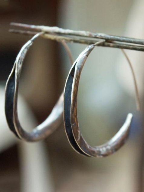 Ethnic Silver Metal Distressed Hoop Earrings Everyday Vintage Jewelry