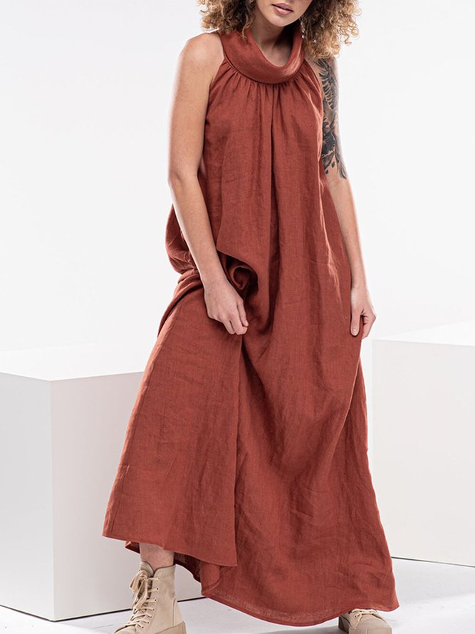 Women's summer crewneck casual cotton linen dress