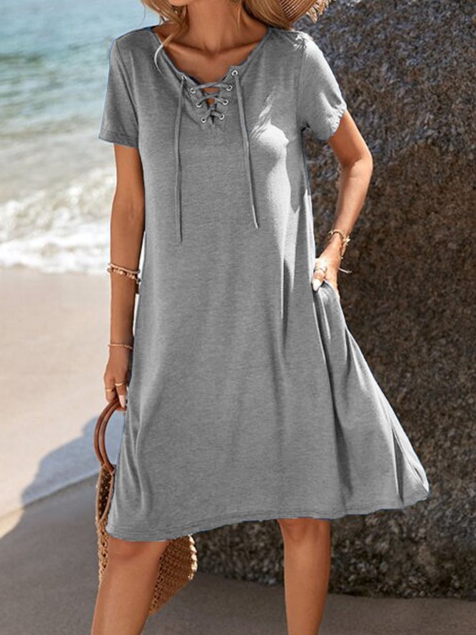 Women's summer lace-up short-sleeved T-shirt dress
