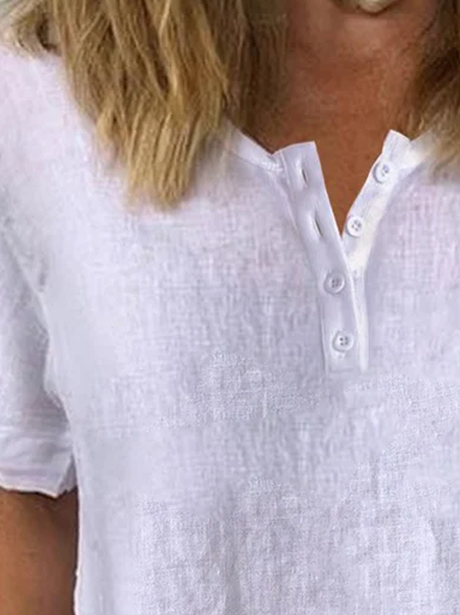 Women Plain Button Loose Short Sleeve Summer T-shirt