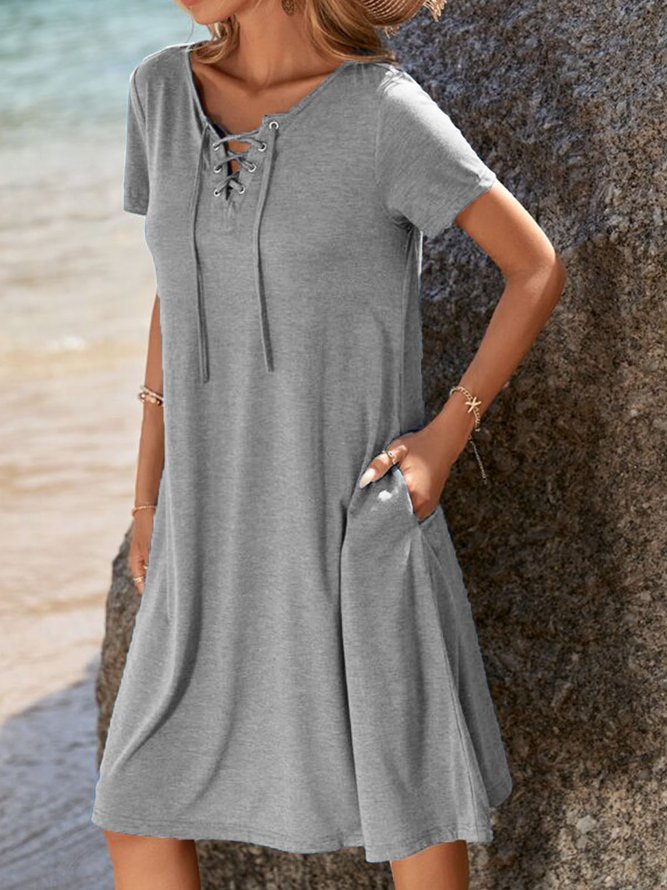 Women's summer lace-up short-sleeved T-shirt dress