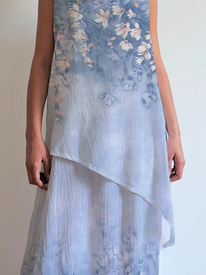 Women's summer cotton and hemp floral print dress