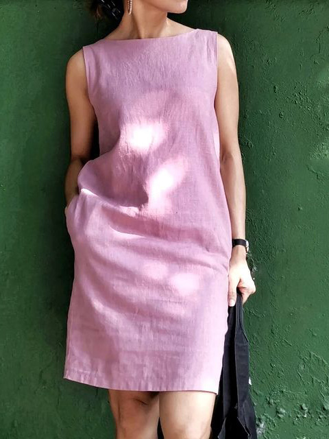 Cotton And Linen Loose Plain Linen Dress