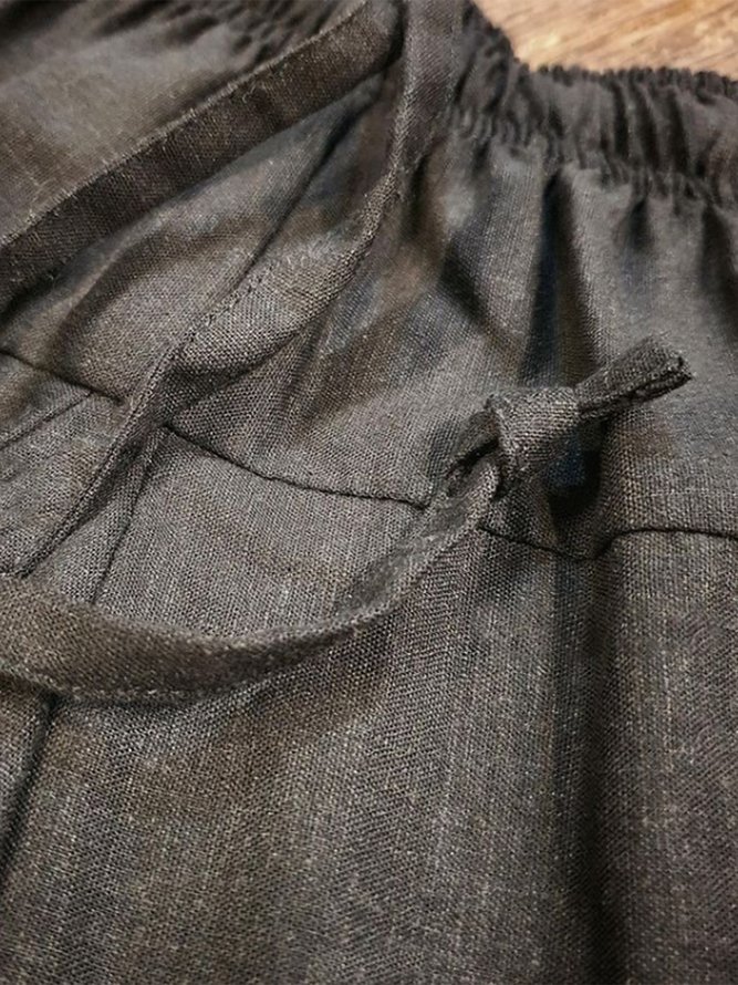 Drawstring Linen Plain Pants