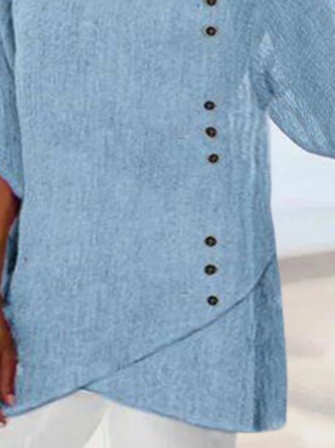 Plus Size Casual V Neck Button Plain Three Quarter Sleeve Tunic Top