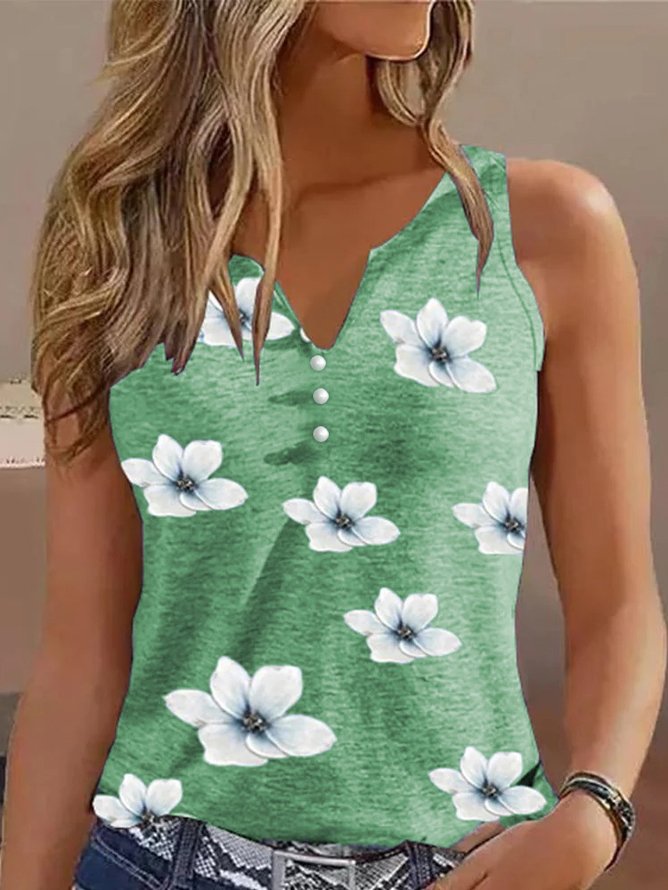 Women Floral Loose Casual V Neck Sleeveless Tank Top Summer Cami Top