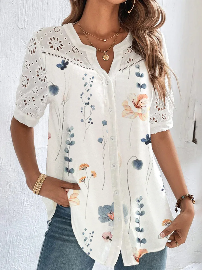 Casual Floral Hollow Out Shirt