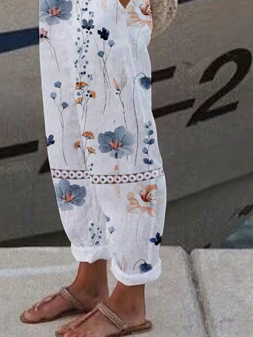 Floral Printed Casual Lace Pants
