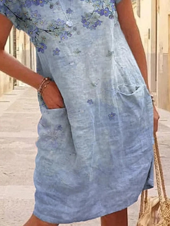 Crew Neck Loose Casual Floral Summer Dress