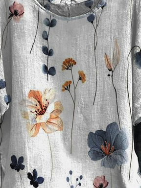 Women Casual Floral Loose Crew Neck Short Sleeve Tunic Top