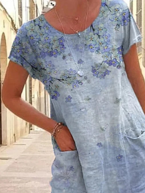 Crew Neck Loose Casual Floral Summer Dress