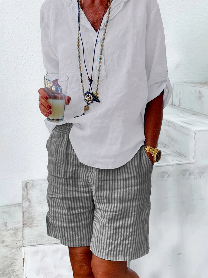 Women Casual Pockets Striped Abstract Graphic Elastic Wasit Summer Shorts