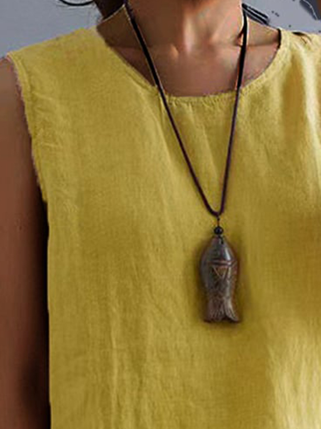 Women Loose Drawstring Side Ruched Summer Plain Sleeveless Cotton Linen Tank Top Cami Top