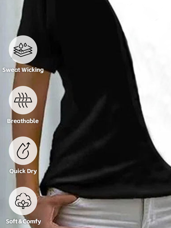 Women Contrast Stitching Square Neck Casual Short Sleeve T-shirt