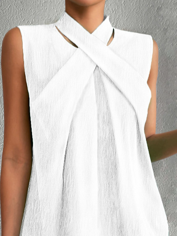 Women Casual Cross Neck Halter Neck Loose Sleeveless Flowy Cotton Linen Tank Top
