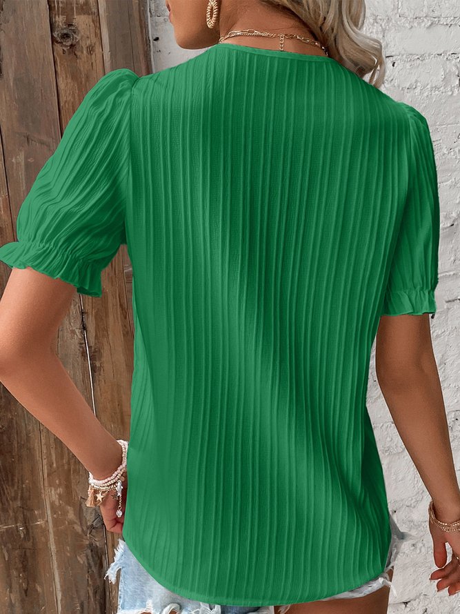 Women Plain Elegant V Neck Lace Short Sleeve Summer T-Shirt