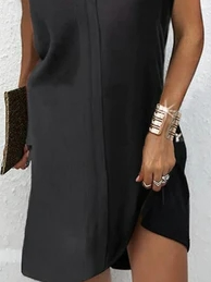 Plain V Neck Elegant Little Black Dress