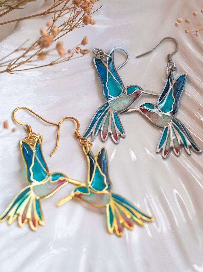 Casual Colorful Enamel Hummingbird Earrings Urban Women Jewelry