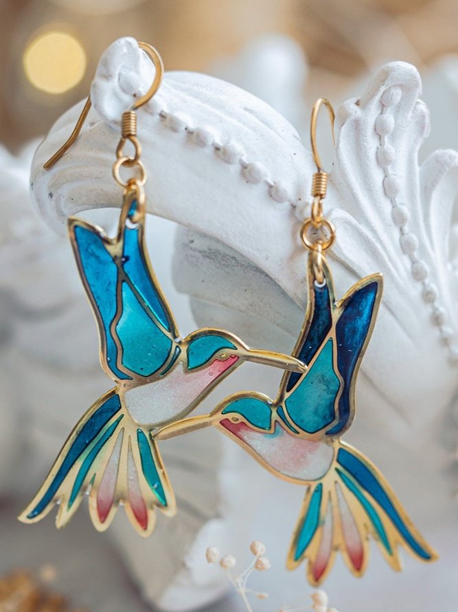 Casual Colorful Enamel Hummingbird Earrings Urban Women Jewelry