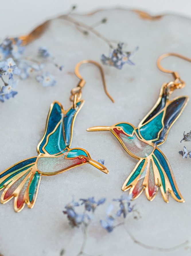 Casual Colorful Enamel Hummingbird Earrings Urban Women Jewelry