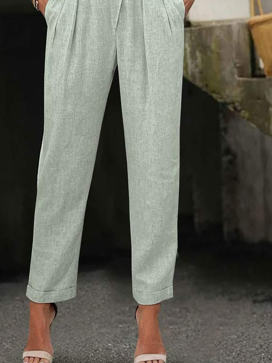 Women Casual Plain Loose Pockets Pants