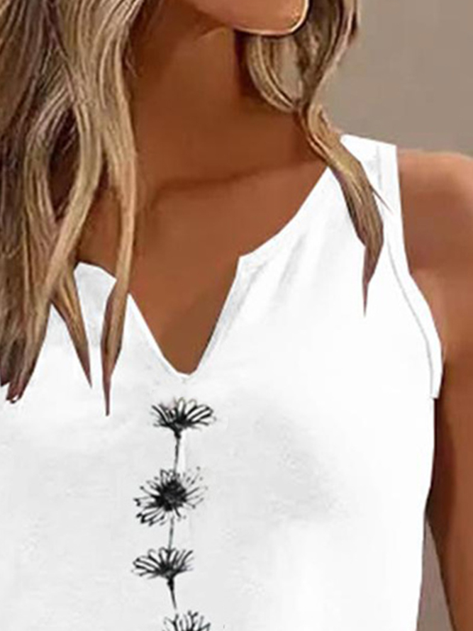 Casual Regular Fit Notched Floral Tank Top