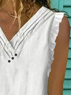 Women Ruffled Sleeveless V Neck Summer Tank Top