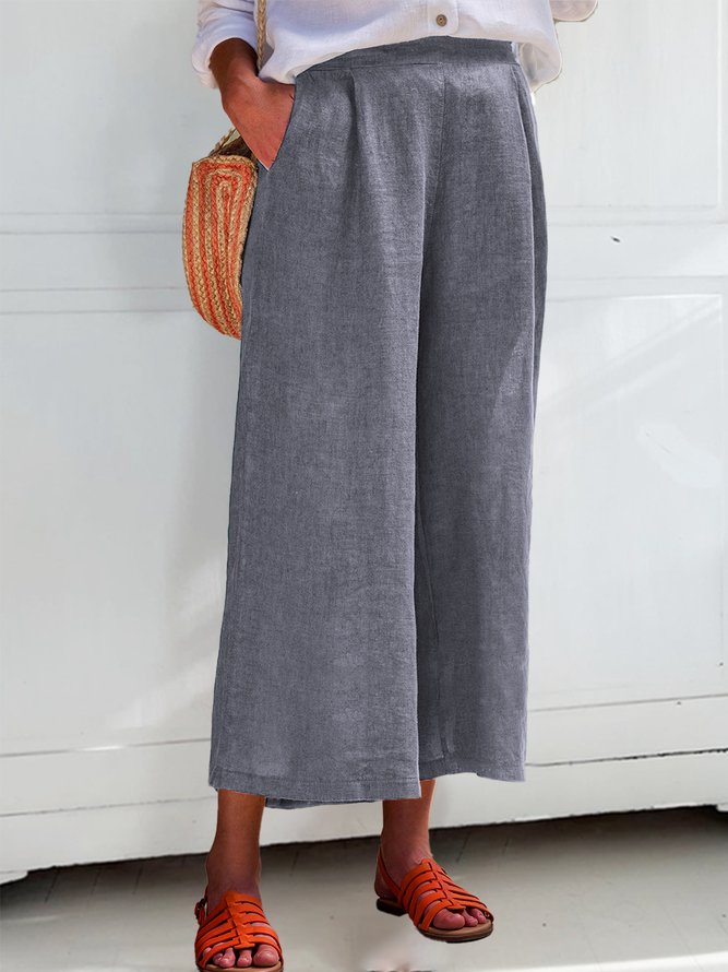 Women Casual Plain High Waist Capris Loose Pants