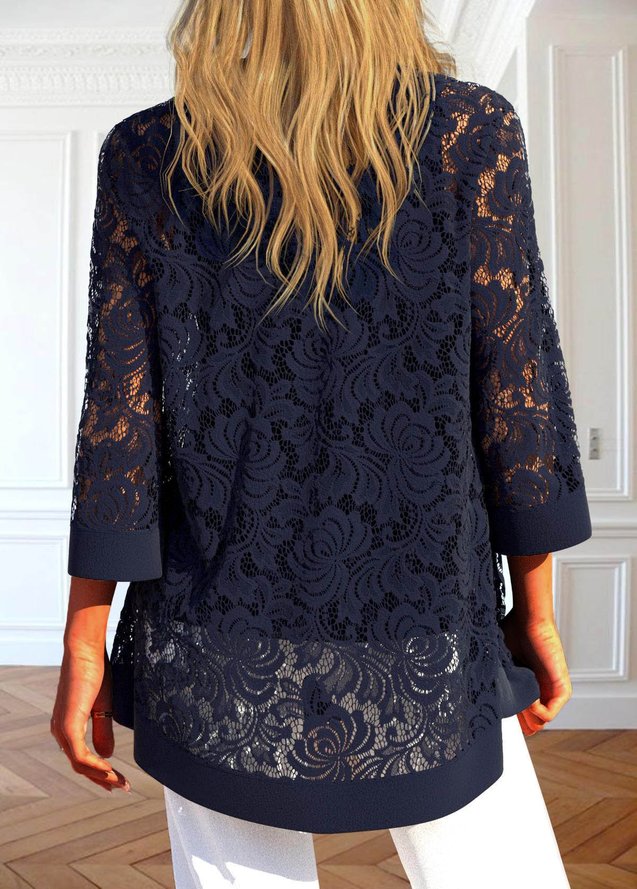 Casual Plain Lace Loose Two-Piece Set