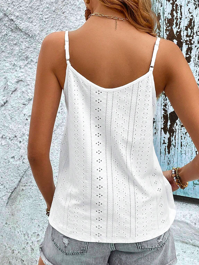Lace Casual V Neck Plain Eyelet Cami