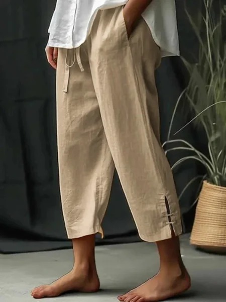 Women Drawstring Waist Pockets Comfy Lounge Workout Plain Cotton Pants