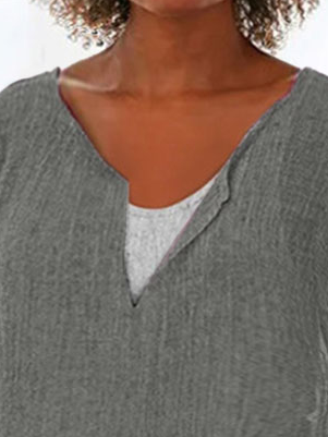 Plus Size Casual Plain Notched Tunic Top