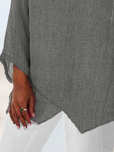 Plus Size Casual Plain Notched Tunic Top