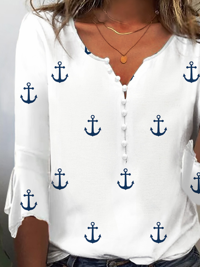 Casual Anchor Notched Shirt
