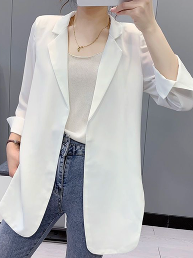 Women Casual Elegant Long Sleeve Lapel Open Front Work Office Plain Jacket Blazer