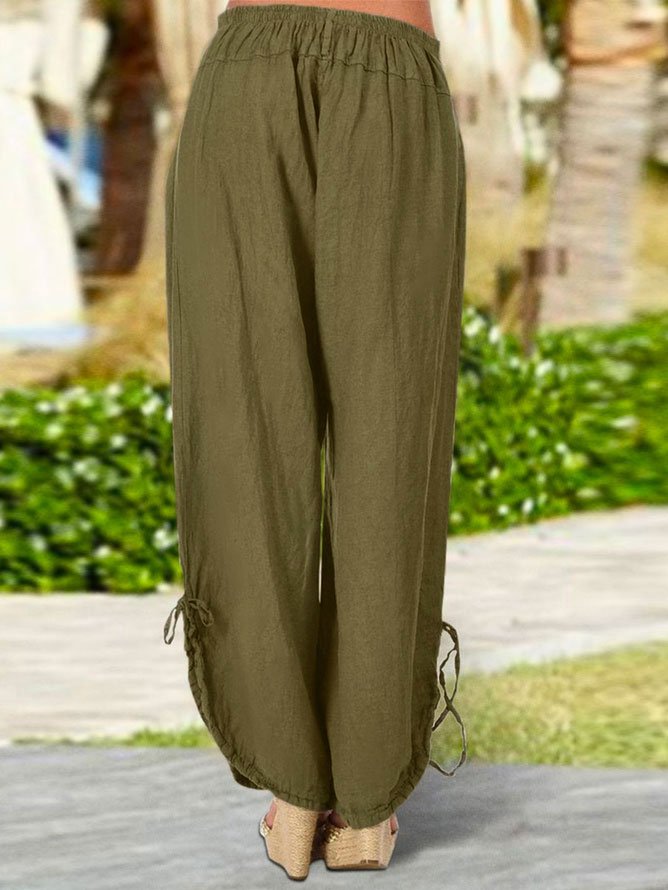 Casual Button Fly Dual Pocket Drawstring Wide Leg Pants