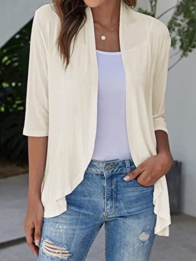 Solid Color Regular Sleeve Ruffle Hem Simple Kimono