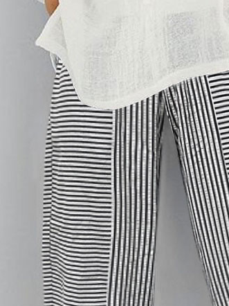 Women Striped Loose Pockets Casual Pants