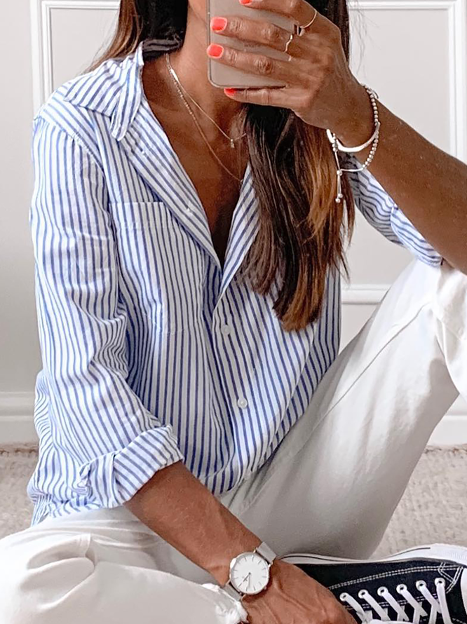 Striped Casual Long Sleeve Blouse