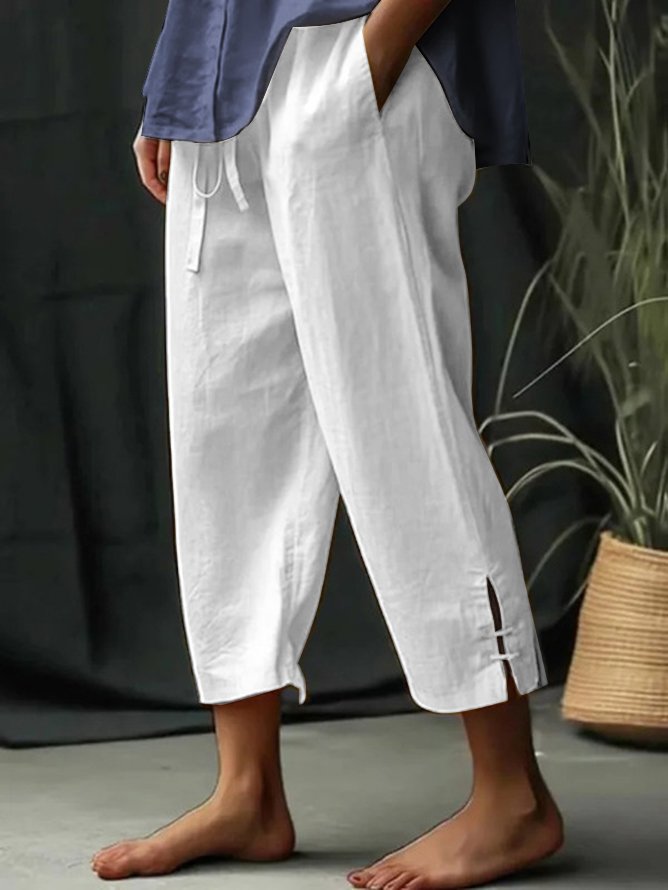 Women Drawstring Waist Pockets Comfy Lounge Workout Plain Cotton Pants