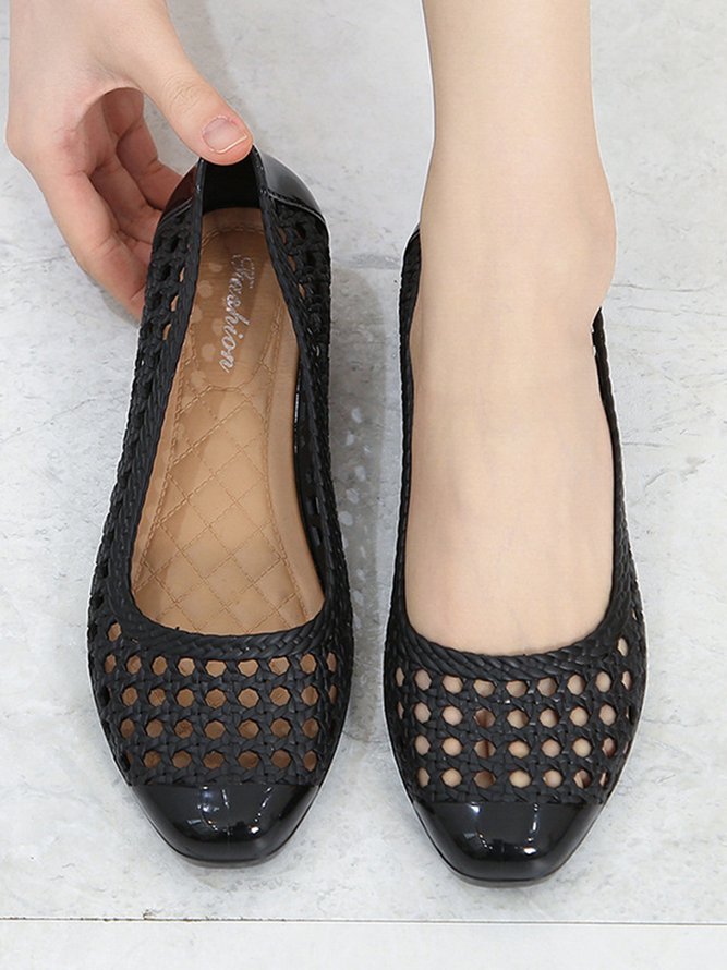 Transparent Waterproof PVC Jelly Glue Hollow Breathable Flat Shoes