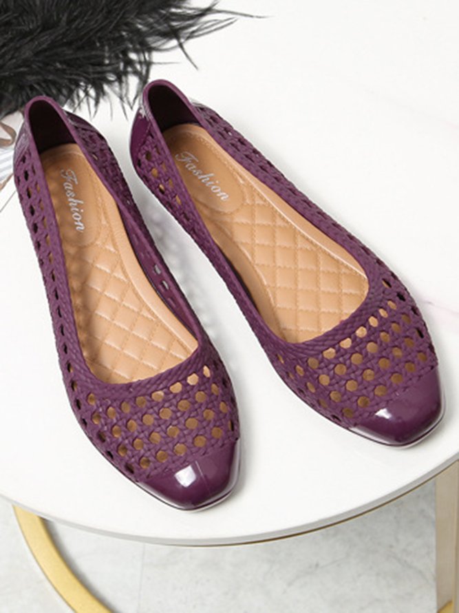 Transparent Waterproof PVC Jelly Glue Hollow Breathable Flat Shoes