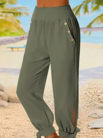 Casual Buckle Loose Plain Pants