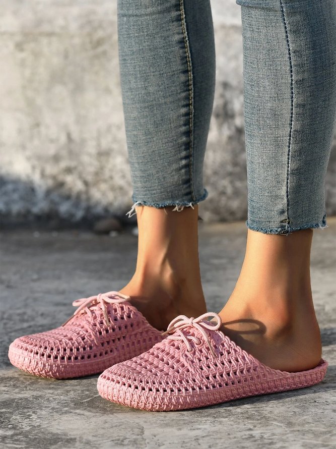 Women Lace Up Hollow Out Waterproof Beach Mules