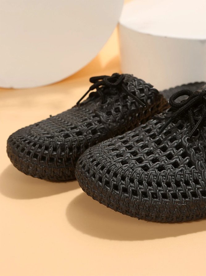 Women Lace Up Hollow Out Waterproof Beach Mules
