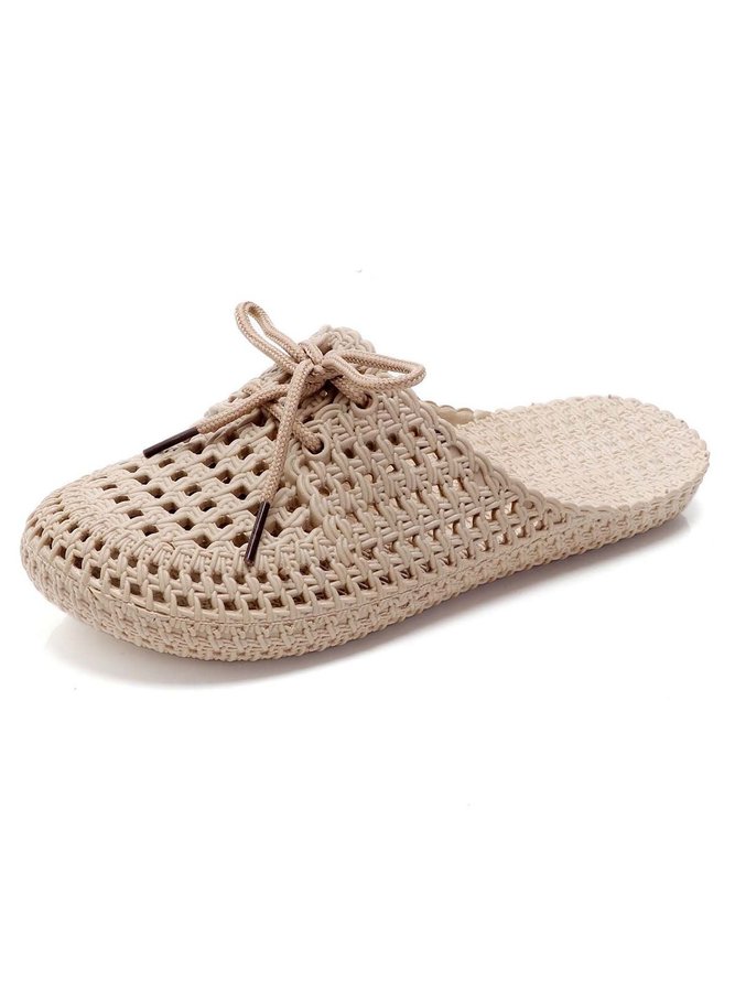 Women Lace Up Hollow Out Waterproof Beach Mules