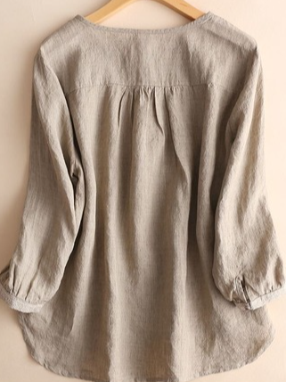 Plain Long Sleeve Casual Embroidery Notched Shirt