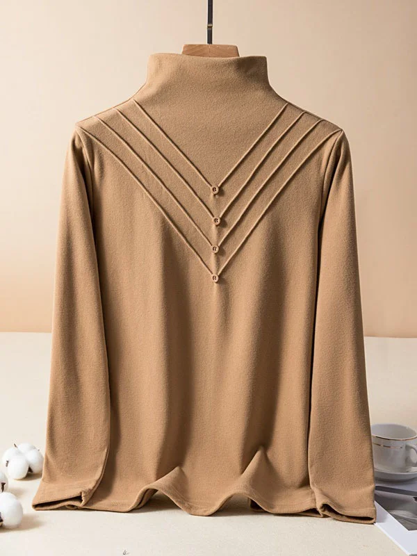 Women Plain Turtleneck Casual Long Sleeve T-shirt