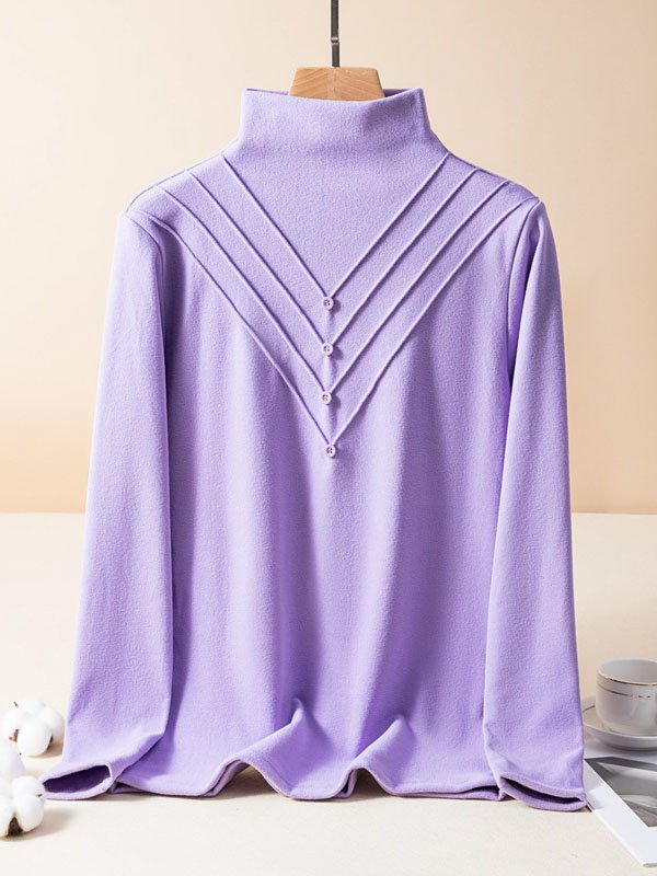 Women Plain Turtleneck Casual Long Sleeve T-shirt